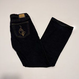 Baby Phat Silver Label Flare Jeans Womens Size 5 Low Rise Dark Wash Denim Y2k